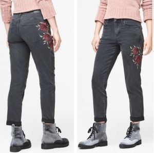 Rose embroidered girlfriend jeans